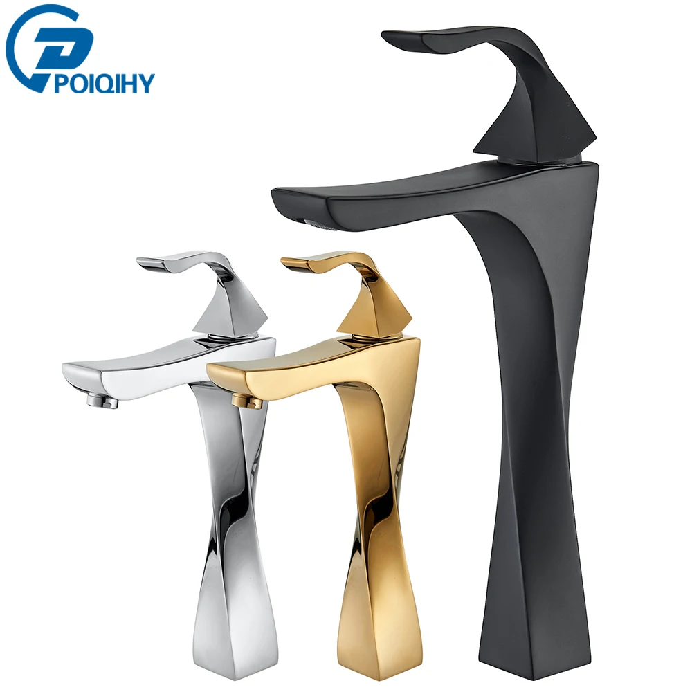 

POIQIHY Creative Basin Faucet Black Bathroom Basin Mixers Deck Mounted Cold Hot Tap Single Lever Lavatory Sink Faucet