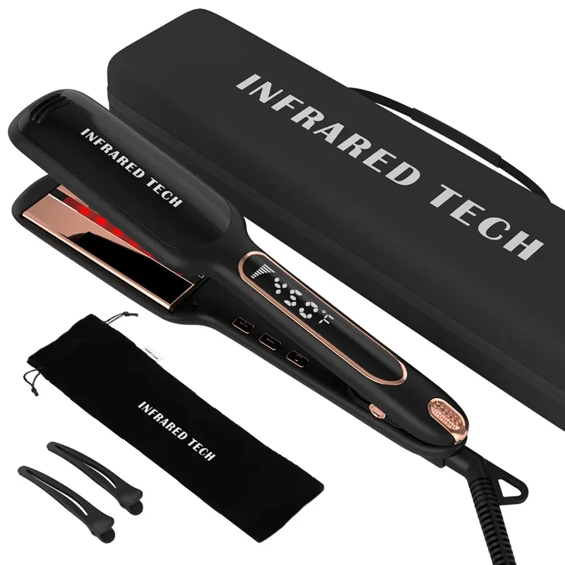 

high quality profesional Titanium hair straightener infrared hair flat straightener and curler 2 in 1 hair iron custom logo