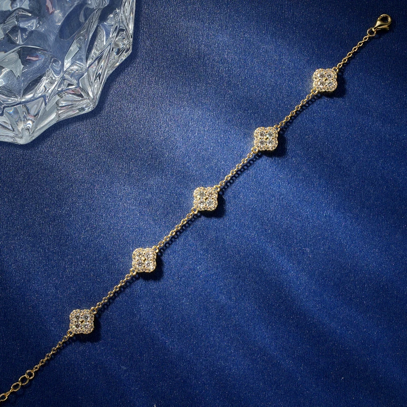 Rrjzz Zertifizierter Runder Schliff D-Farbe Moissanit VVS1 Labor-Imitationsdiamant Kleeblatt-Armband Glücksbringer Vierblättriges Armband für Frauen – Detail 7