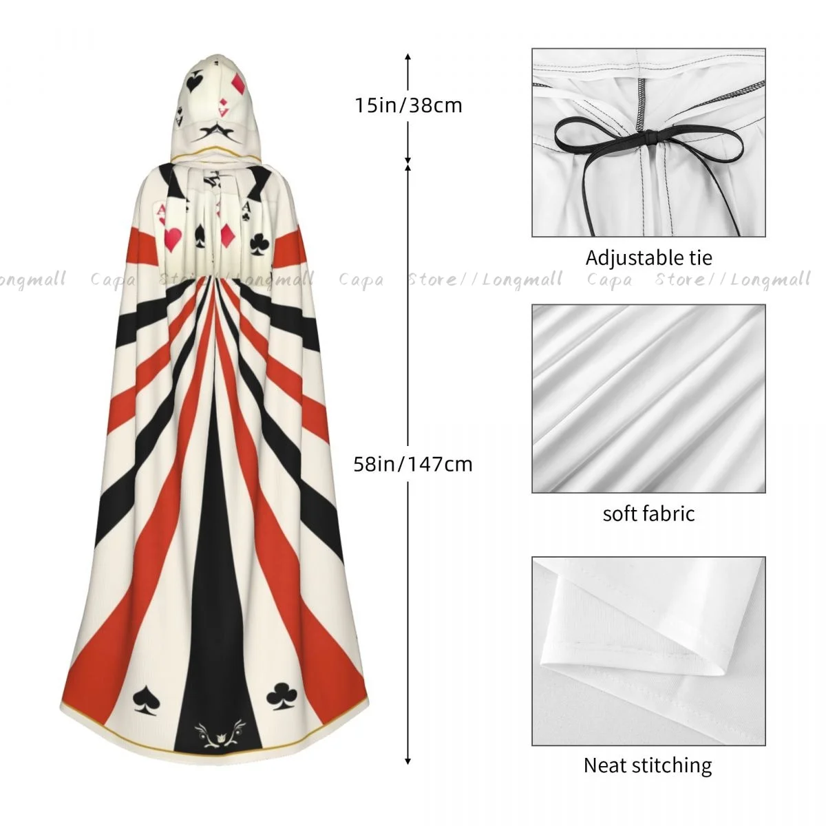 الساحرة عباءة الآس من الماس أوراق اللعب قلوب البستوني نوادي زي الهالوين التأثيري للجنسين الكبار عباءة الرجعية العصور الرأس #6