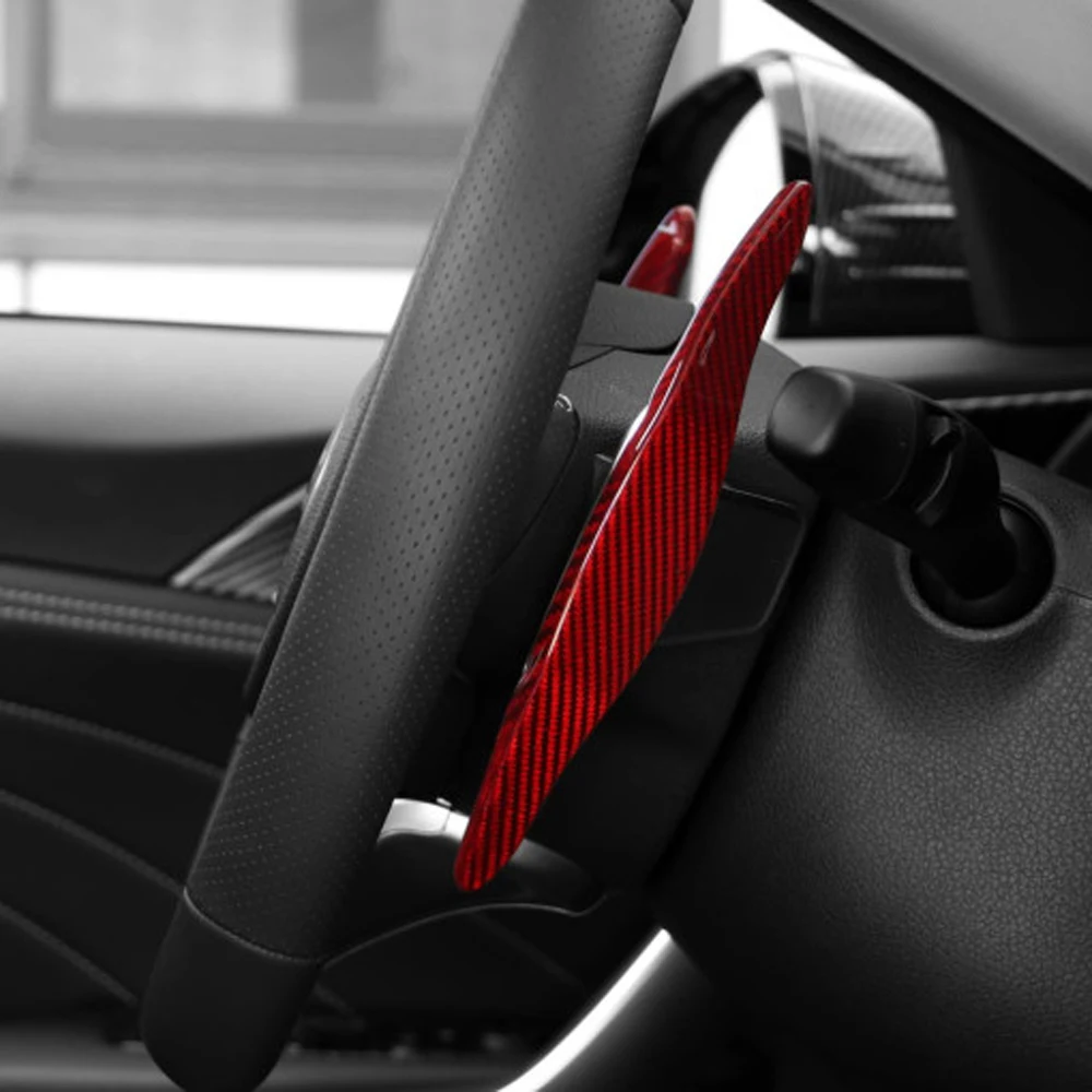 2 pcs Real Carbon Fiber Red Black Steering Wheel Shift Paddle Steering Shifter Extension Interior Trim For Kia Stinger 2018-2022