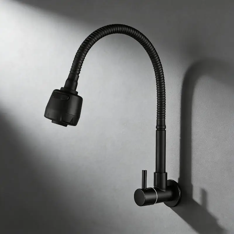 

New 1Pcs Sink Flexible Hose Cold Water Two Modes Tap Universal Black Wall-Mounted Faucet For Garden Balcony Washbasin Mop Pool