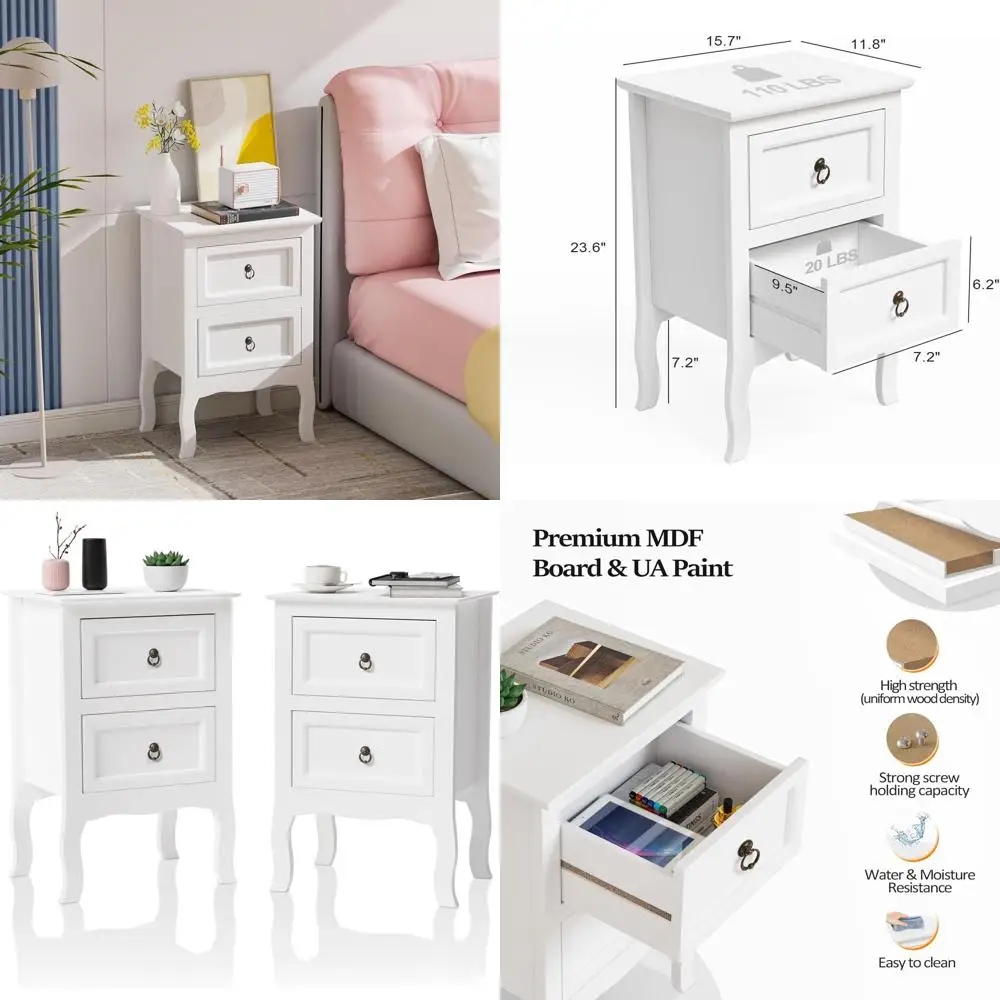 

Pair of Easy Assembly Nightstands, Compact for Bedrooms, Ideal for Girls' Rooms, Side or End Tables for Small Spaces