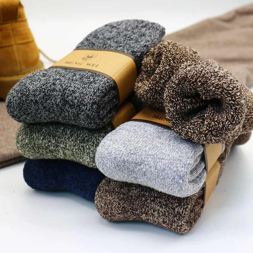 3 Pairs Winter Men\'s Merino Wool Socks Super Thick Warm High Quality Harajuku Retro Snow Casual Antifreeze Cashmere Socks Men