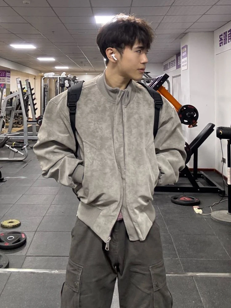 

Мужское джето из искусственной кожи с воротником-стойкой в американском стиле в стиле ретро, осеннее чистое пальто, крутое элитное бейсбольное пальто