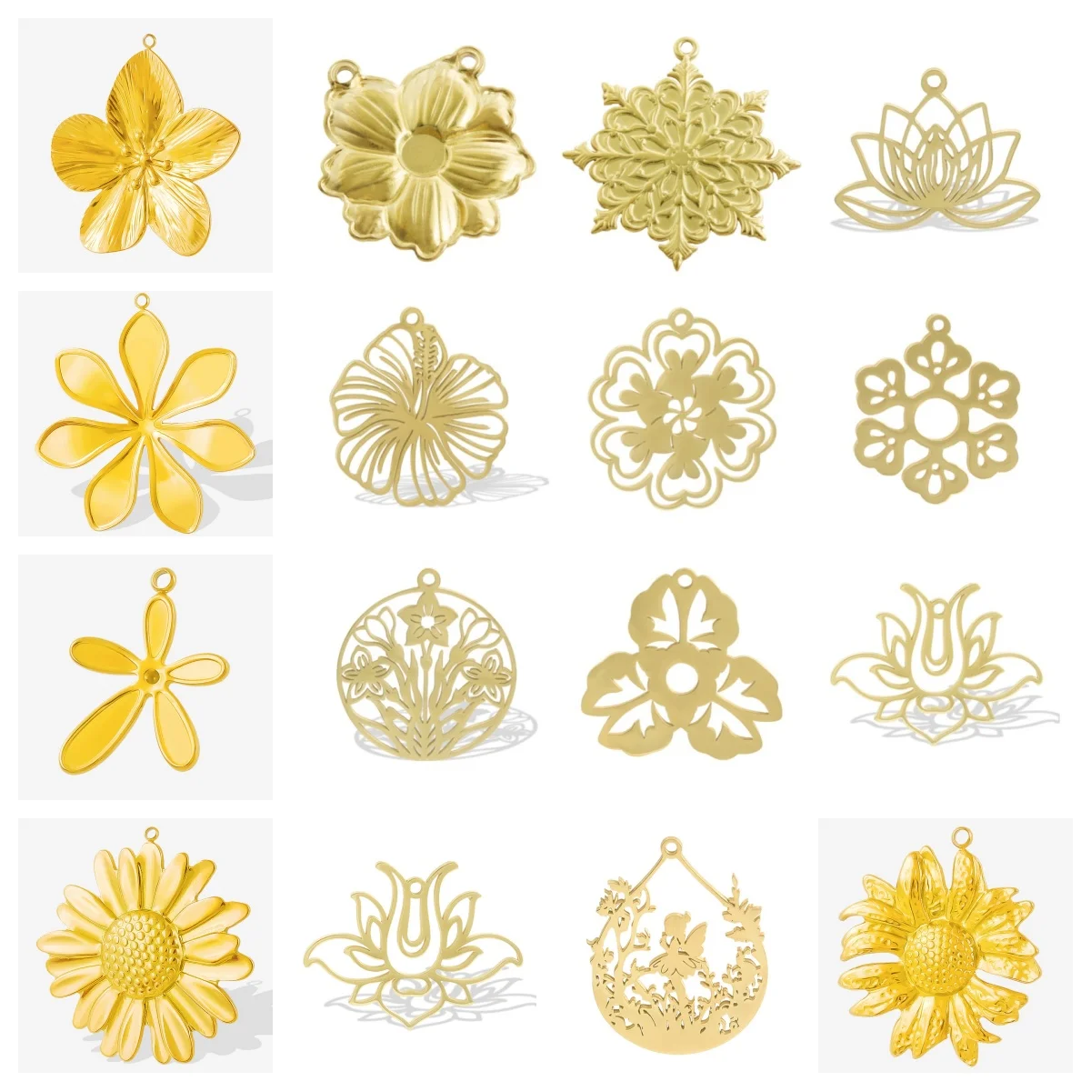 5 Stück vergoldete Edelstahl-Blumen-Anhänger, verschiedene Stile, Größen zum Selbermachen für Schmuckherstellung, Zubehör, Halsketten-Zubehör