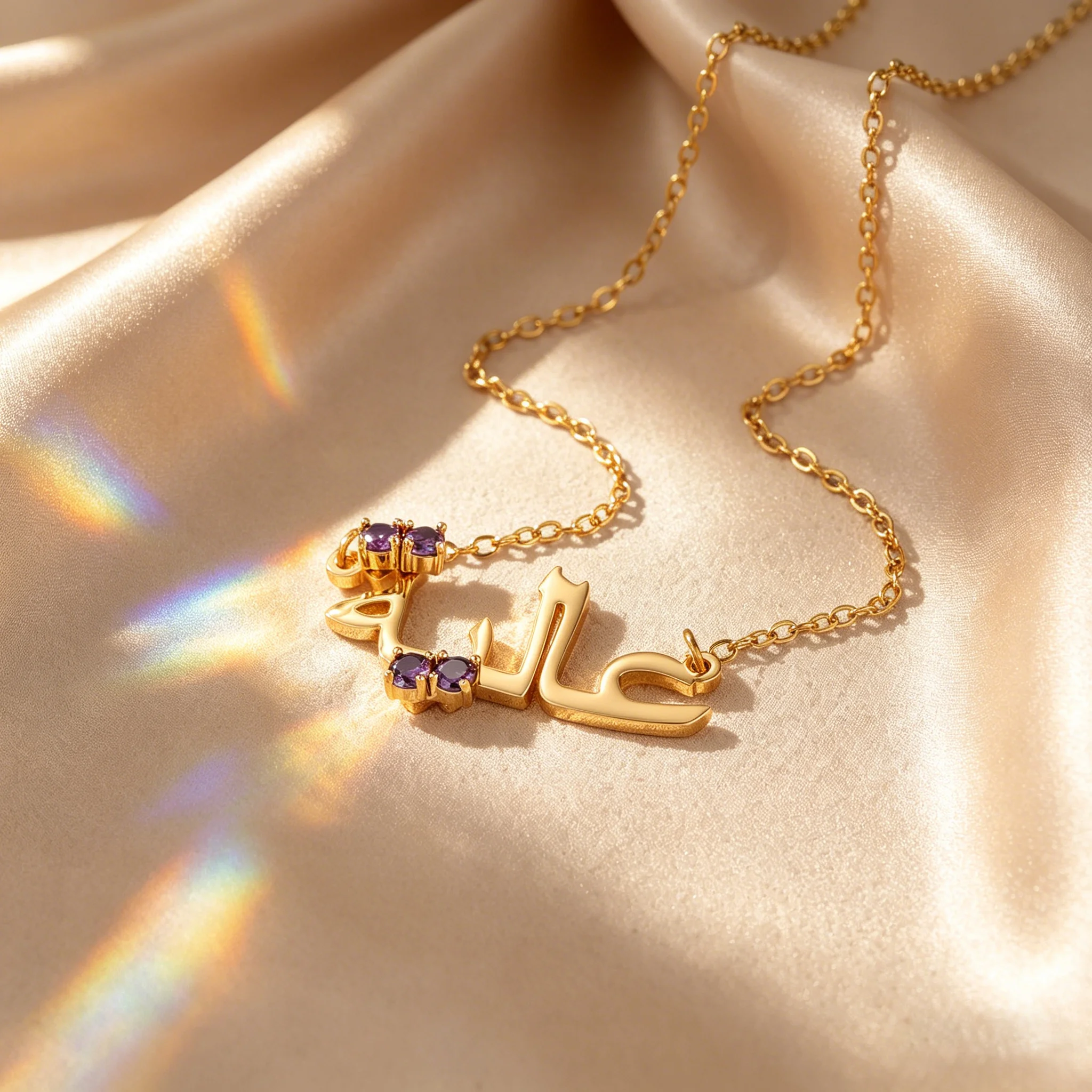 

Custom Birthstone Necklace Personalization Arabic Name Pendant with Zircon 18K Gold Plated Waterproof Jewelry Gift For Women