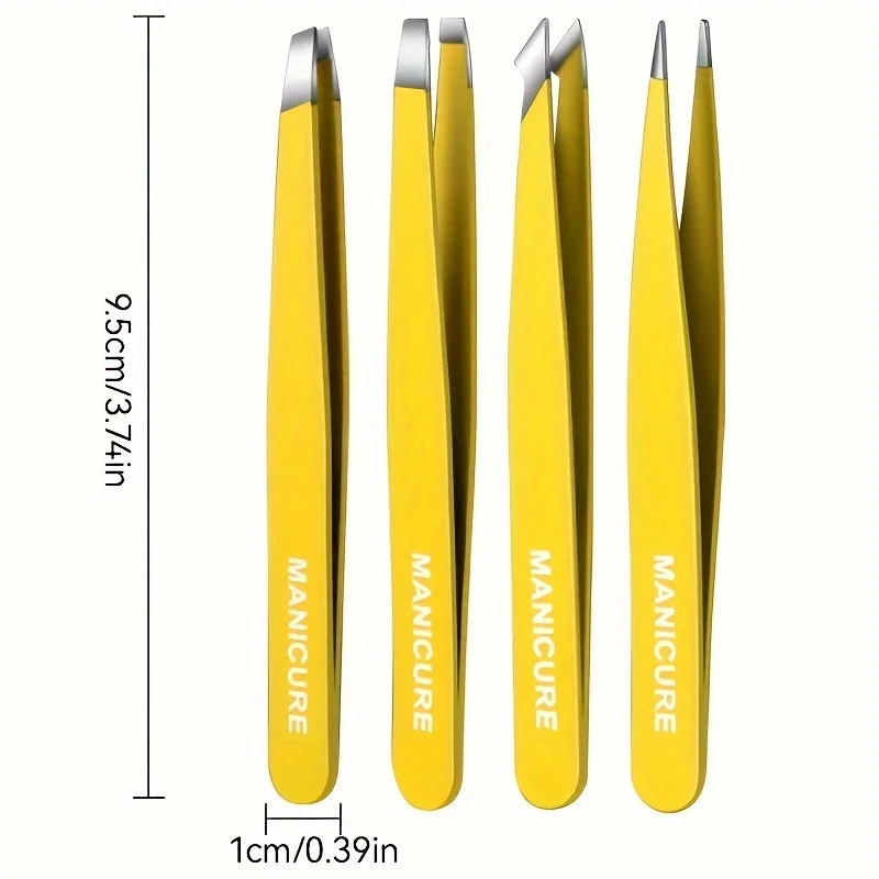 4pcs 스테인레스 스틸 기울어진 눈썹 클립 미세 모발 제거를위한 고품질 눈썹 족집게, 다채로운 머리 미용 메이크업 도구