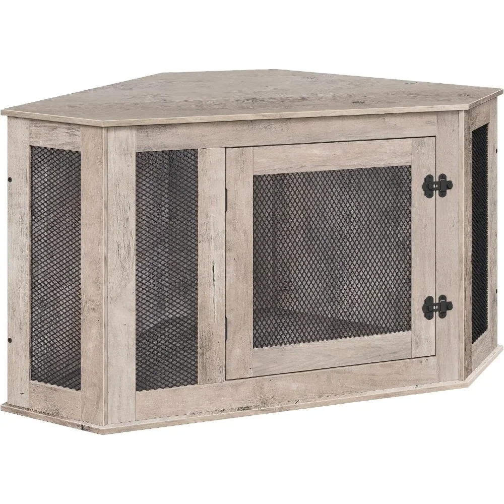 

Corner dog cage, wooden kennel end table, interior decoration pet cage, small medium sized dog furniture style dog house