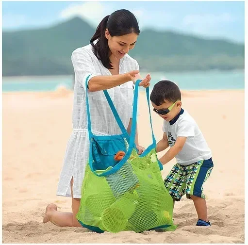 Bolsa de playa portátil, bolsa de natación de malla plegable para niños, cestas de juguetes de playa, bolsa de almacenamiento, bolsas impermeables para natación al aire libre