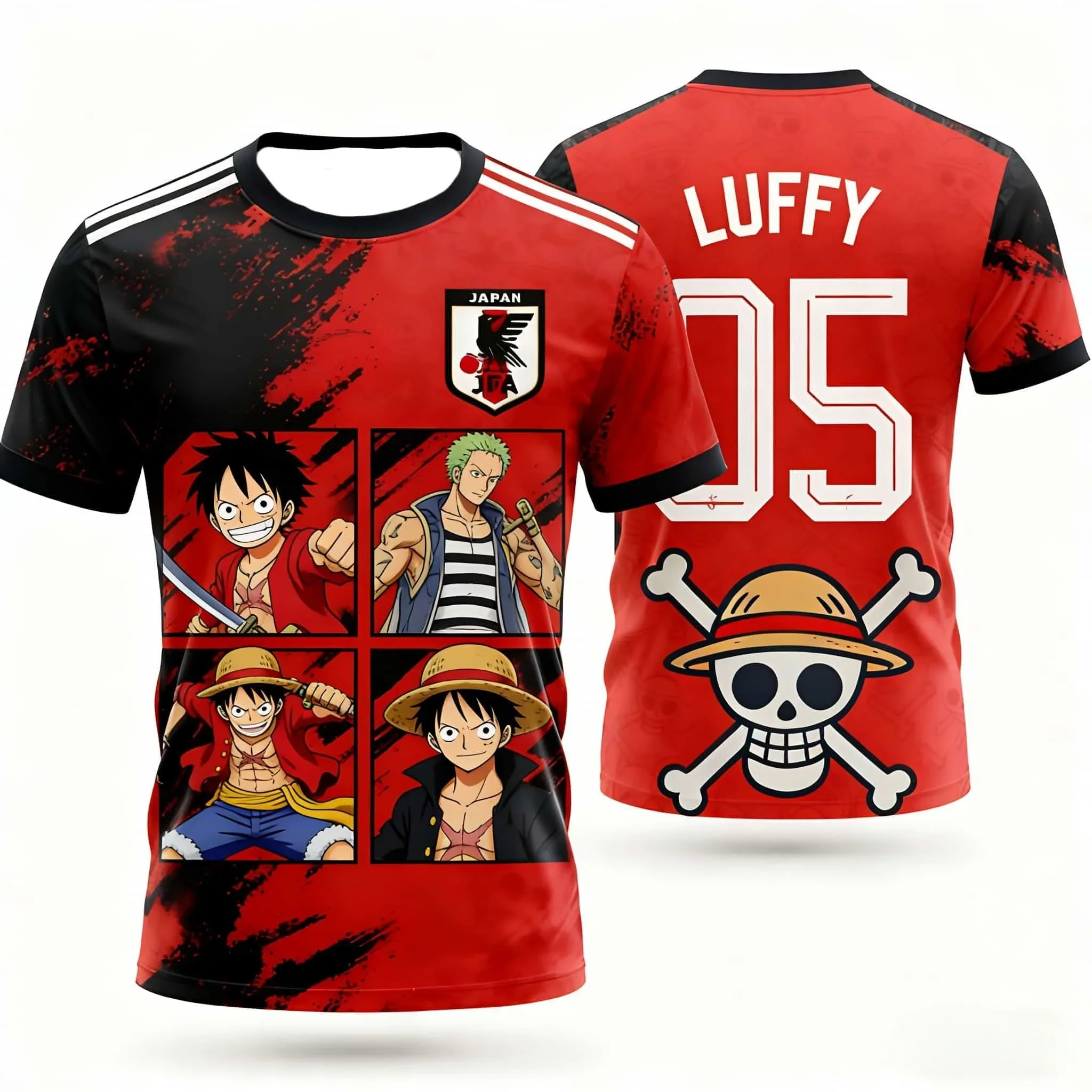 Herren One Piece Anime T-Shirt mit Franky Builder Aufdruck Jungen Kleidung Mädchen Kurzarm Herren Trikot Lässig Leichtgewichtig