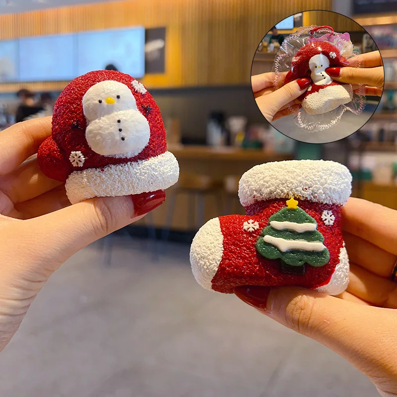 Christmas Squishy Keychain Slow Rising Fidget Toy Snowman Glove Boot Shape Pendant Silicone Stress Relief Squeeze Toy Bag Charm