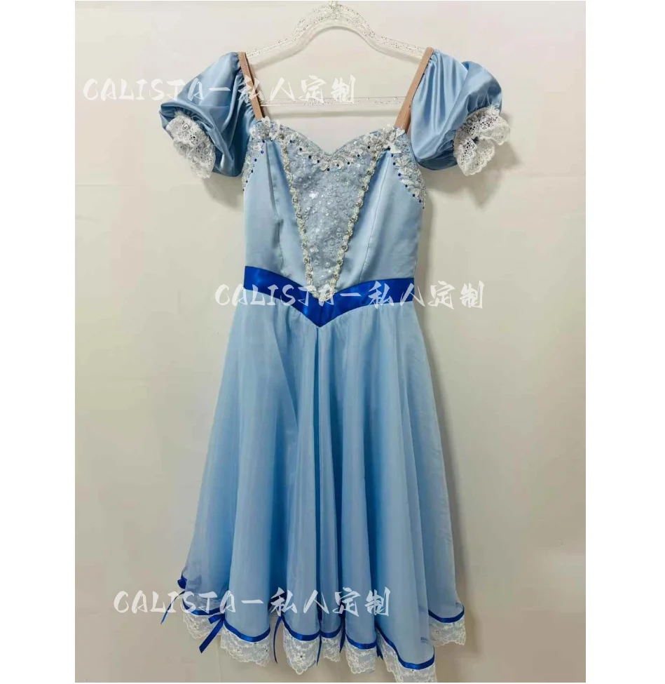 Robe tutu à variation de bal de promo, personnalisée, bleu clair, bleu foncé, manches courtes, longue, en gaze, robe de compétition pour enfants et adultes, 2025