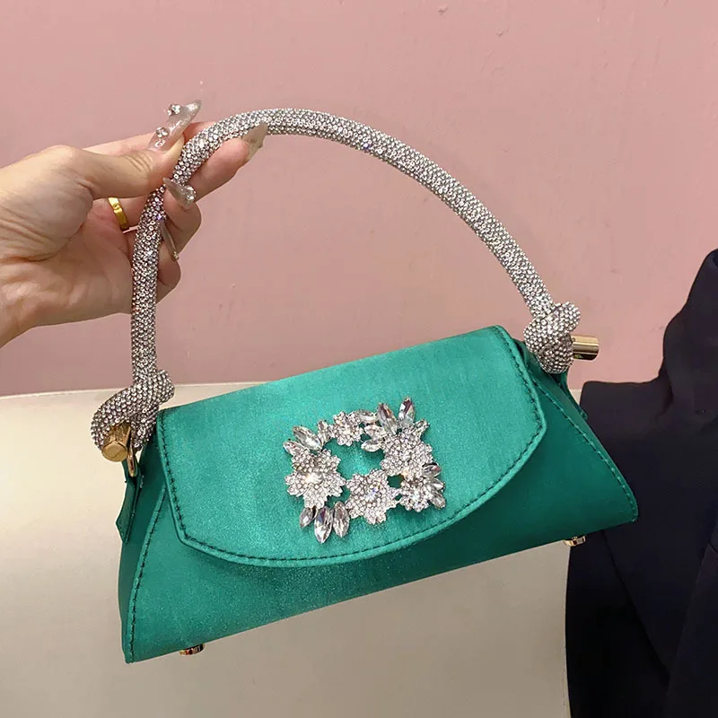 

Water Diamond Flower Crescent Trapezoidal Square Buckle Handbag Banquet Silk Satin Small Square Bag