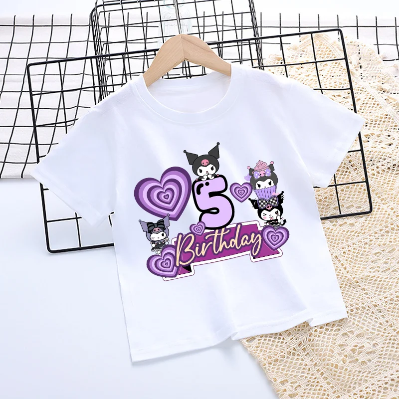 

Kuromi Kids Summer Clothes 1-9 Years Old Boys Girls Cotton T-shirt Cartoon Anime Graphic Print Short Sleeves Birthday Tops Gift