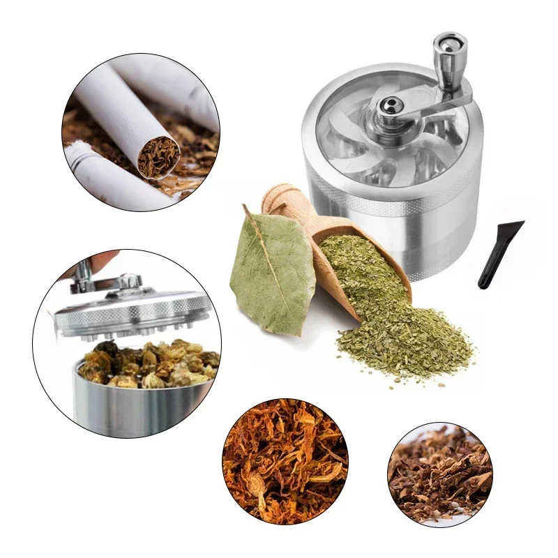 4 Layers Tobacco Grinder with Handle Manual Zinc Alloy Spice and Herb Crusher Manual Crank Muller Mills, Smoking Accessories