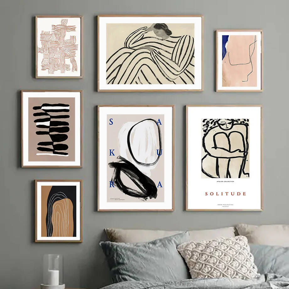 Modern Geometry Wall Art Canvas Painting Abstract Curve Line Girl Nordic Posters And Prints Wall Pictures Living Room Home Decor