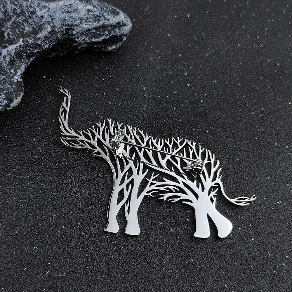 Luxury Trendy Animal Elephant Brooch Leopard Stainless Steel Brooches for Women Pins Life Tree Jewelry Accessories Gifts