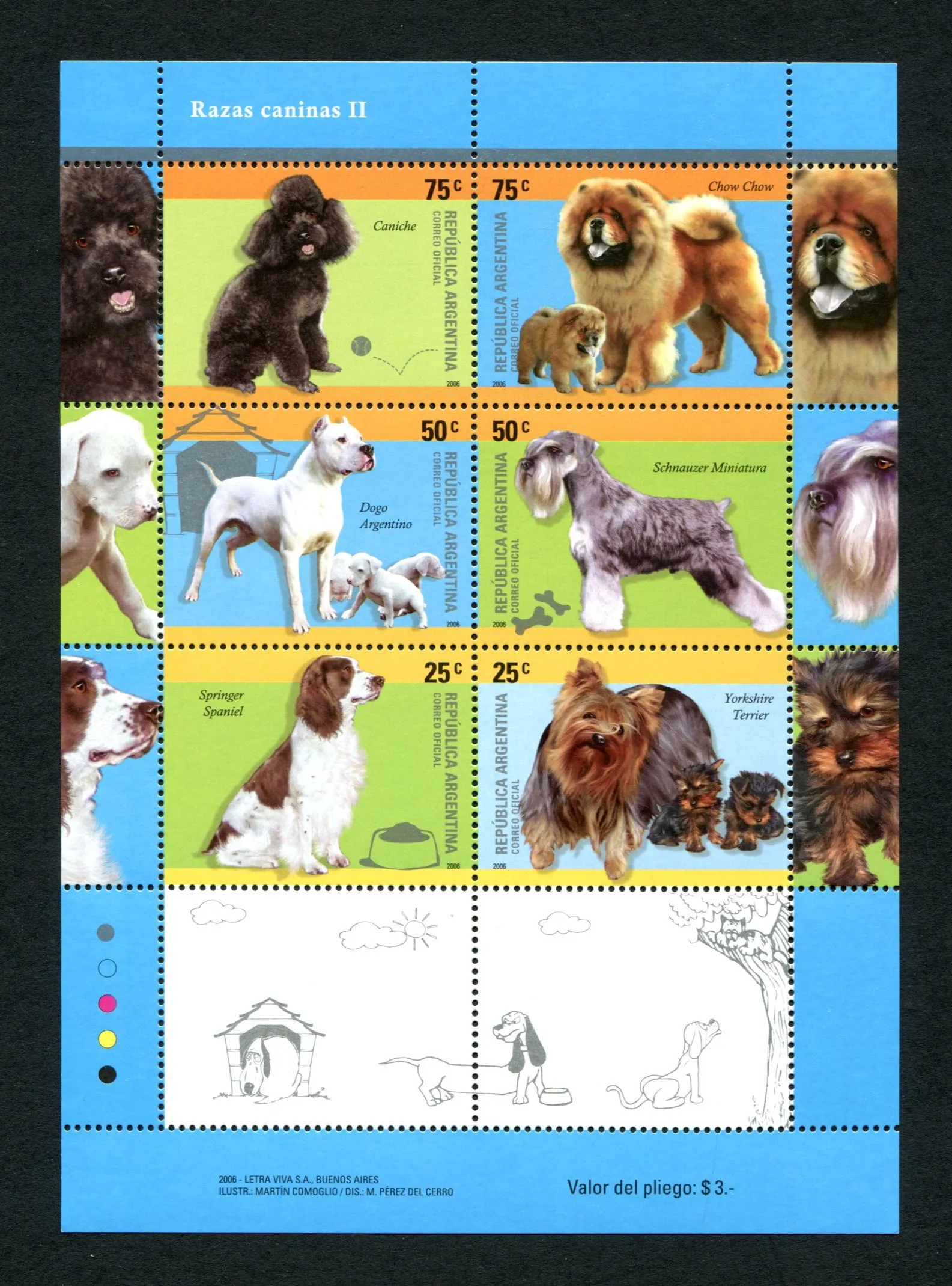 

Argentina Post Stamps Postage Year 2006 Pet Dogs Souvenir Sheet MNH 6 New Collectible Postage Stamps Material For Scrapbooking