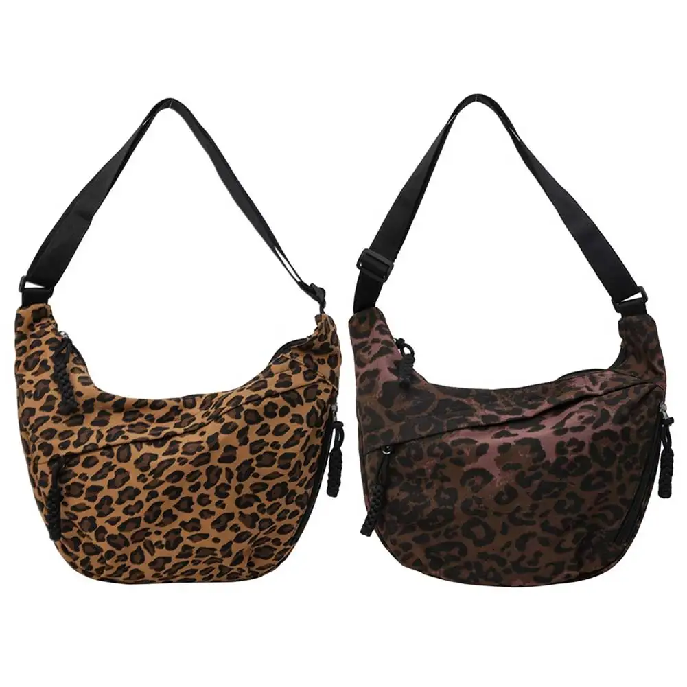 

Women Fashion Shoulder Bag Multi-pockets Leopard Print Crescent Crossbody Bag Large Capacity Adjustable Strap Simple Satchel Bag