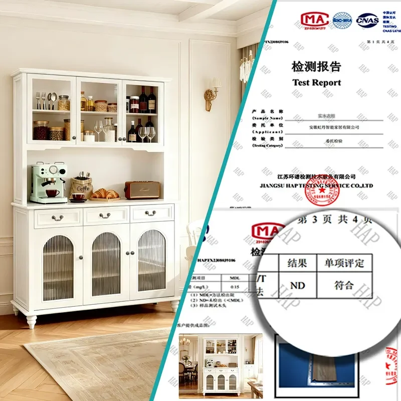 American Solid Wood Dining Side Cabinet Wall Mounted Multi Functional Cupboard Light Luxury Wine Tea Storage Cabinet