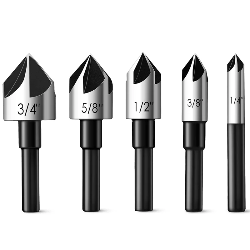 ABVJ-Feanron Counter Sink Bit Set 4241, 5 ชิ้น 1/4 นิ้ว Shank HSS เจาะ Bits สําหรับเหล็ก, ไม้