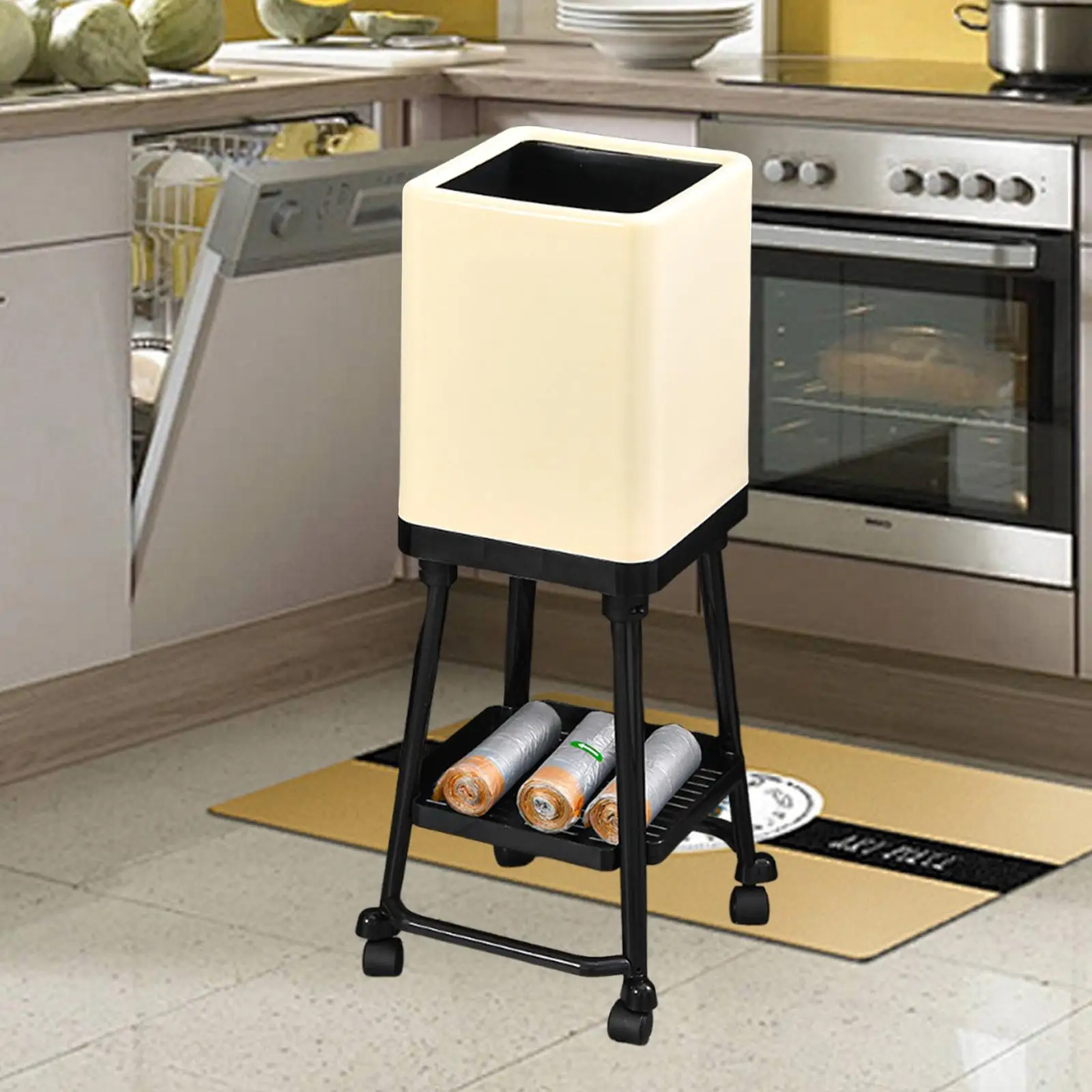 Trash Can Bottom Shelf Multifunctional Household Minimalist Garbage Bin Waste Paper Bucket for Dresser Home Bedroom Office