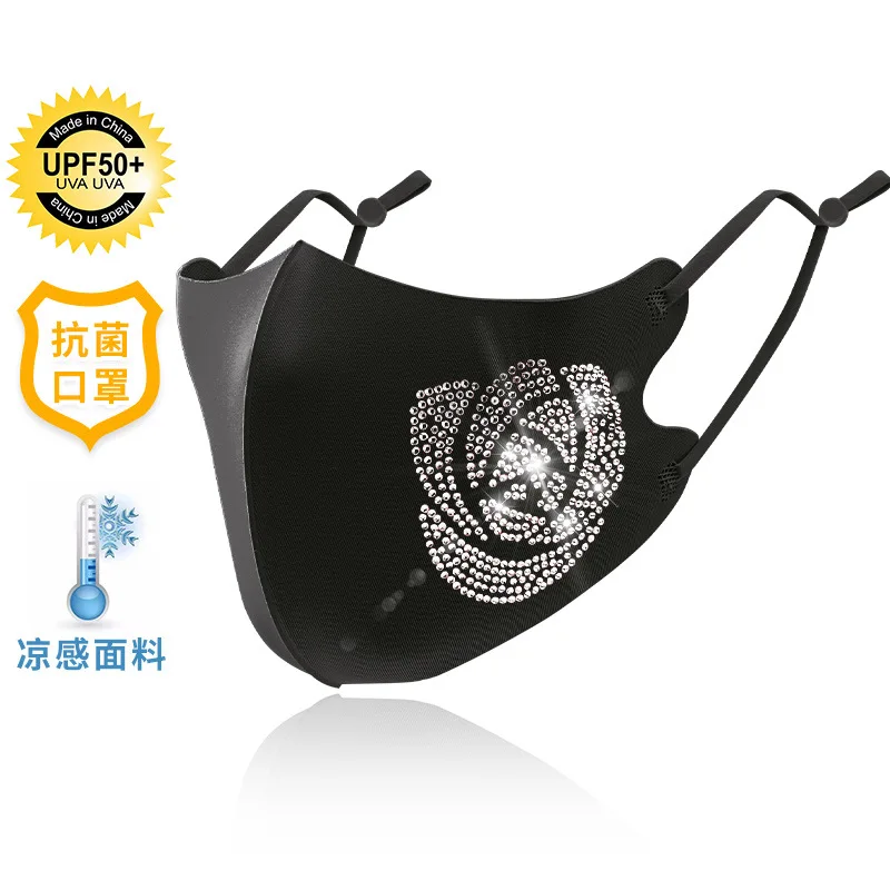 Ice Silk Hot Rhinestone Cloth Masks Washable Rhinestone Flash Drill Summer Adult Dustproof Sunscreen Breathable Mask Wholesale