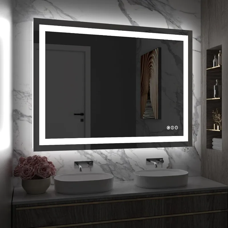 

LED Bathroom Mirror 40''x 30'' with Front and Backlit,Stepless Dimmable Wall Mirrors with Anti-Fog,Shatter-Proof,Memory,3 Colors