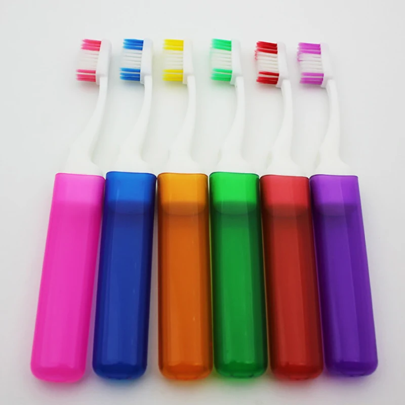 1Pc Colourful Sleeve Folding Toothbrush Folding Travel Portable Soft Toothbrush Outdoor Sports Single Individual Packaging