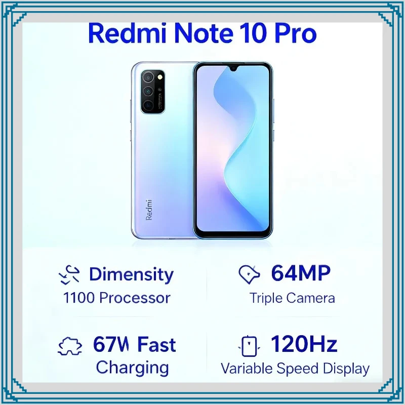 Xiaomi Redmi Note 10 Pro, Teléfono Inteligente con Pantalla AMOLED de 6.67 Pulgadas, Cámara de 108MP, Batería de 5020mAh, NFC, Versión Global, Certificado por la FCC