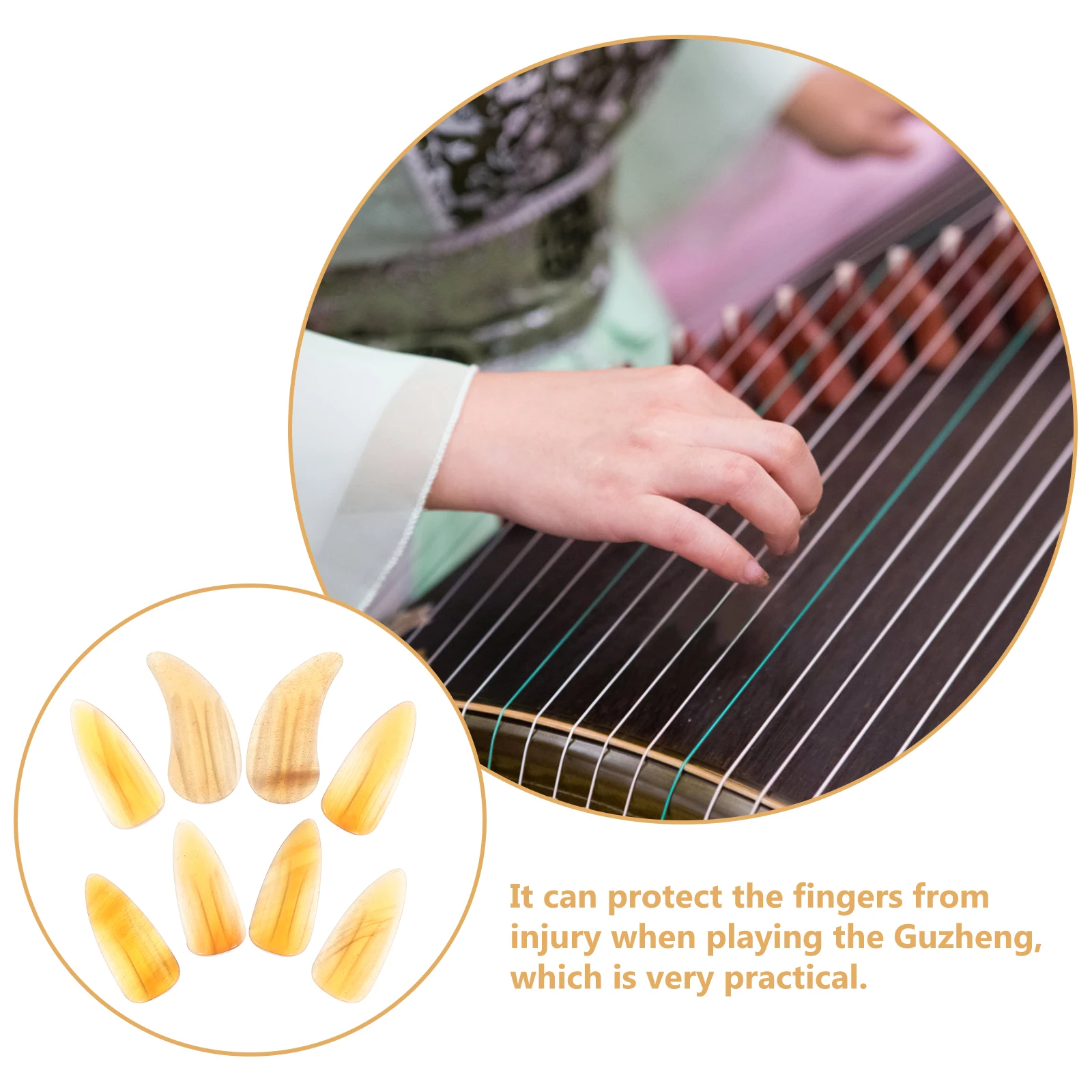 

8pcs Guzheng Nails Finger Picks Yellow Lightweight Durable Finger Protectors Easy Clean Groove Design Moderate Thickness Gift