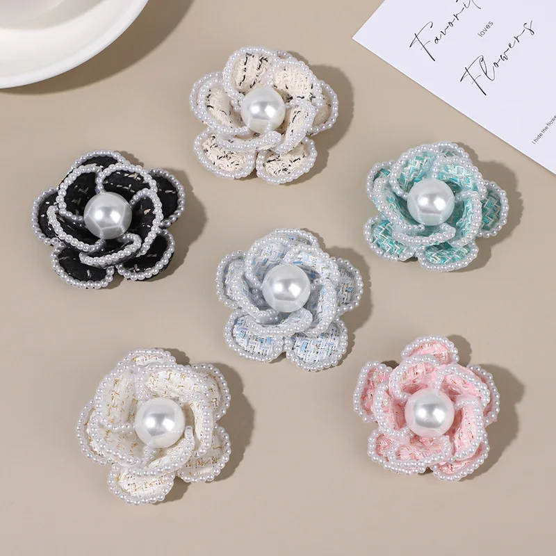 

6cm Tweed Camellia Flower Pearl Brooch Cloth DIY Accessories Handmade Corsage Fabric Handcrafts Jewelry Clothing Sewing Wedding