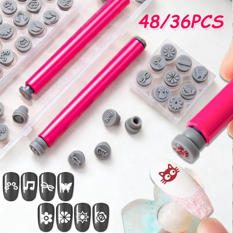 36/48 Pcs Set Nail Art Stamp Pen Easy DIY Nail Floral Butterfly Stamping Nail Graffiti Polishing Painting Drawing Manicure Tools
