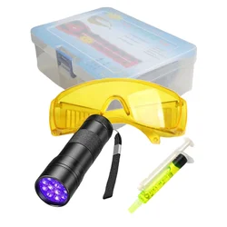 12 LED UV Flashlight Protective Glasses UV Dye Tool Set Car Air Conditioning A/C System Leak Test Detector Kit