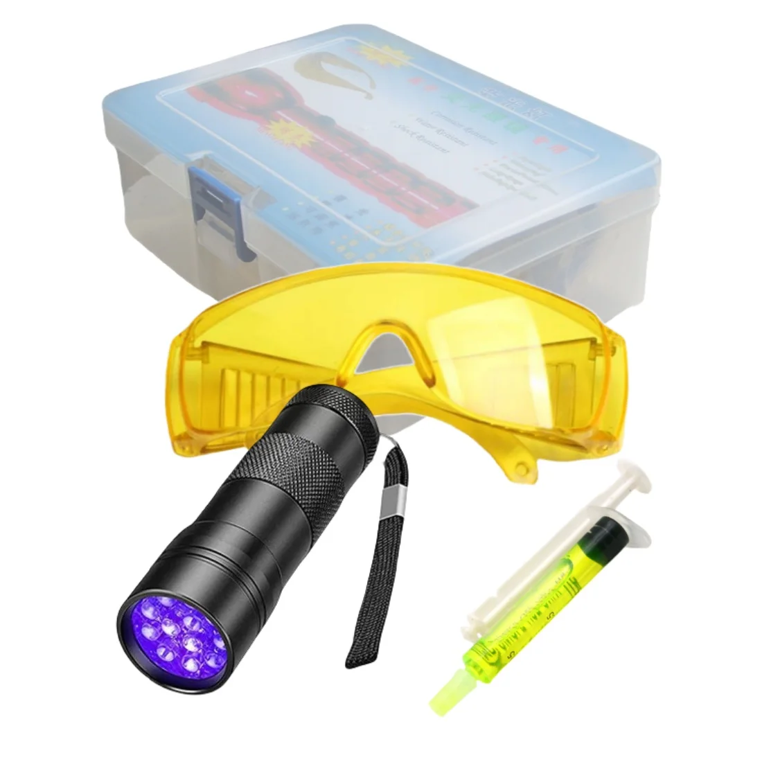 12 LED UV Flashlight Protective Glasses UV Dye Tool Set  Car  Air Conditioning A/C System Leak Test Detector Kit