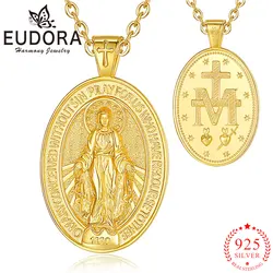 Eudora 925 Sterling Silver Virgin Mary Necklace 18K Gold Sacred Heart Religious Pendant Amulet Women Jewelry Exquisite Gift