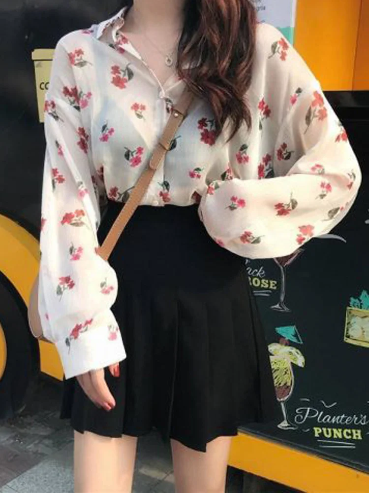 Fre Floral Print Chiffon irt And Skirt Set Women's ature Two-Piece Trendy Summer Outfit Korean Sle f-length Skirt