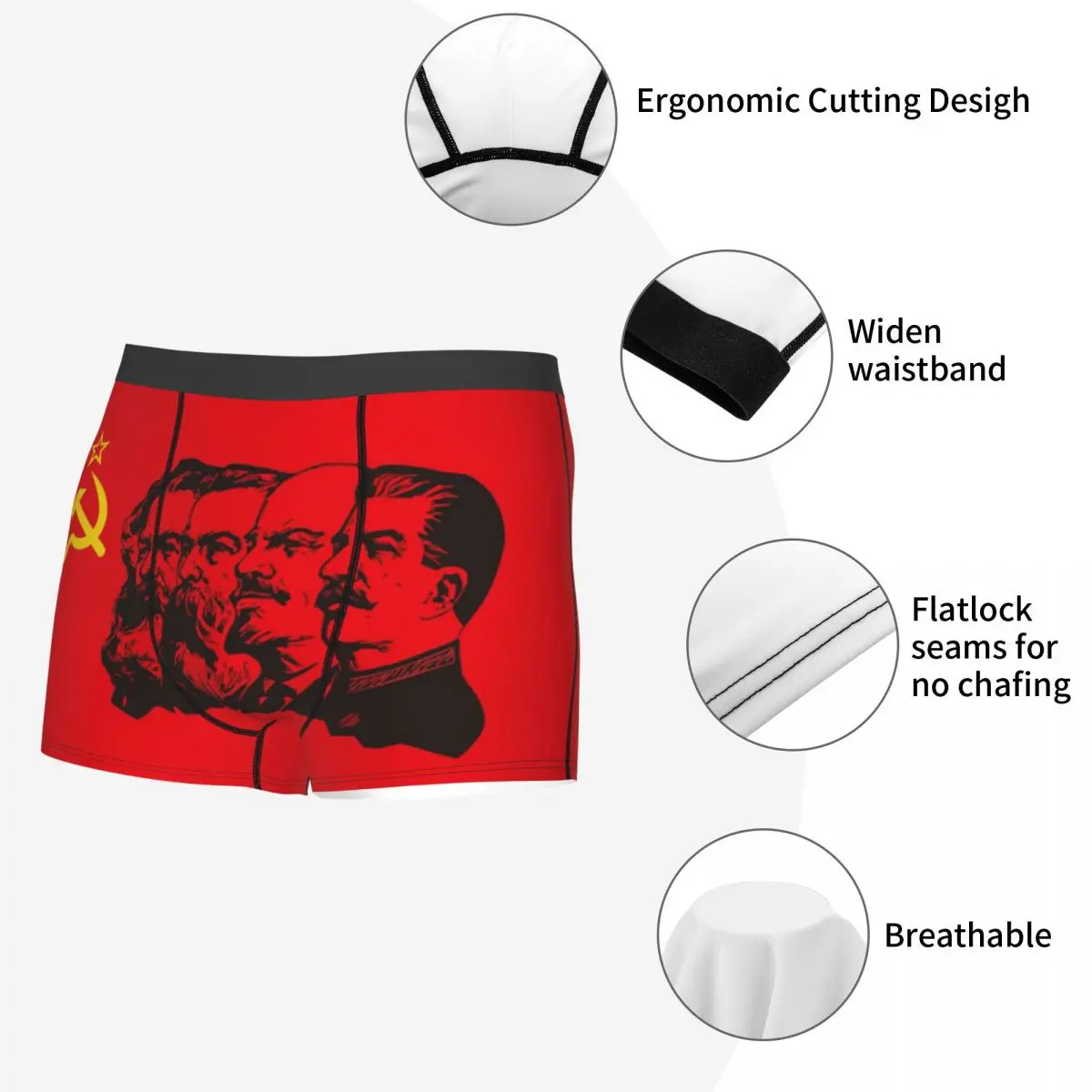 Custom Communist Flag Marx Lenin And Stalin Underwear Male Sexy CCCP USSR Communism Boxer Briefs Shorts Panties Soft Underpants