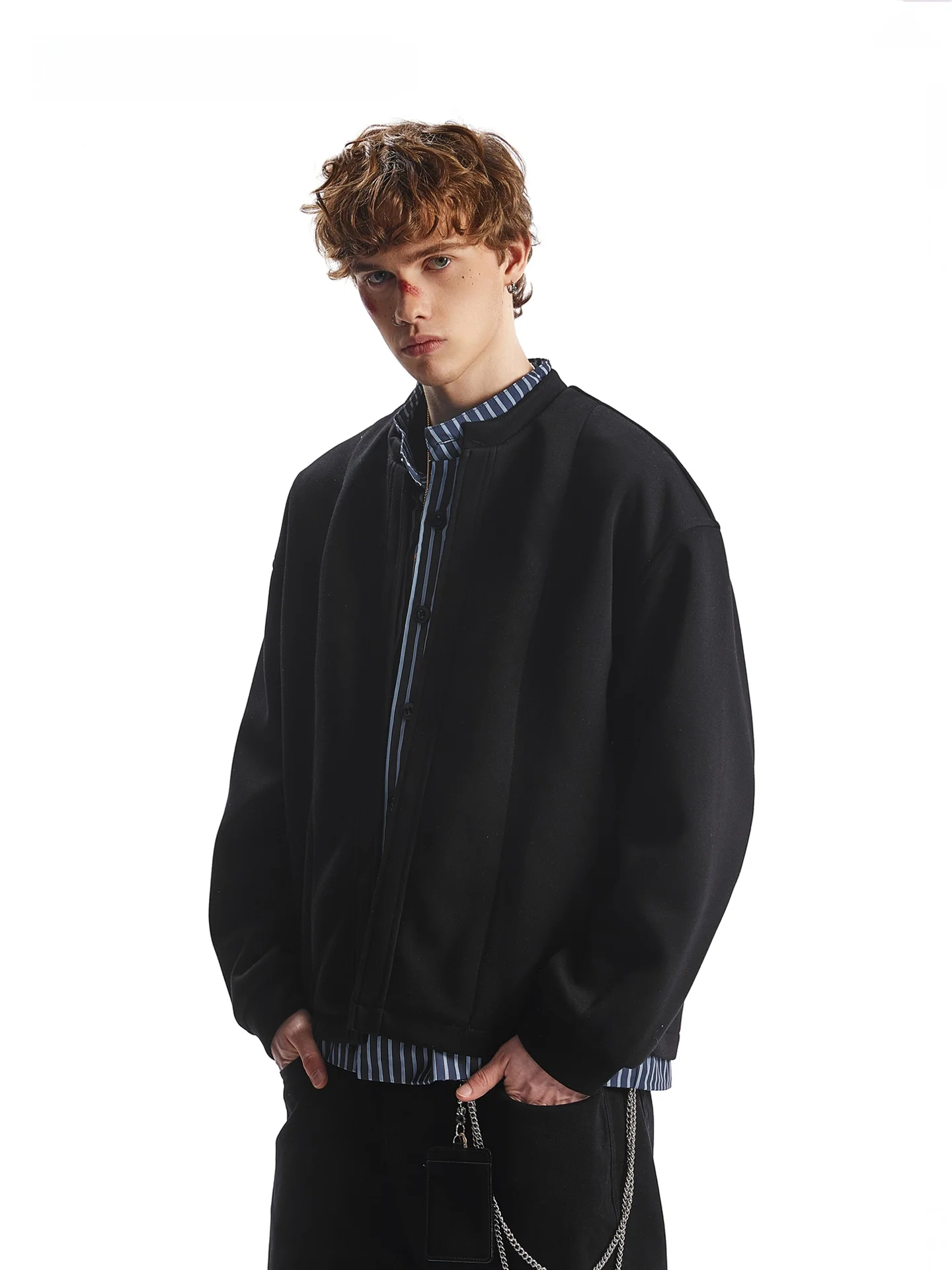SDMADE American Style Casual Striped Jacket Fake Two-Piece Open Cardigan Sweatshirt for Men And Women CleanFit Long Sleeve