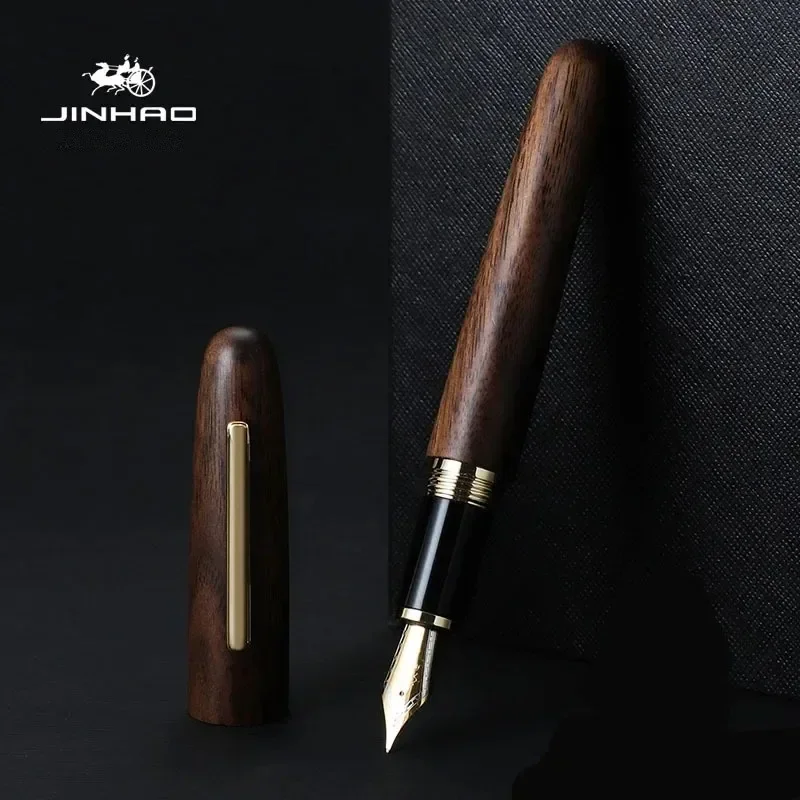 JINHAO 9056 pena air mancur kayu hadiah klasik emas M Nib putar eboni Walnut Rosewood perlengkapan alat tulis kantor siswa sekolah