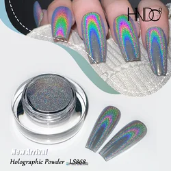 HNDO New Nails Silver Holographic Powder Rainbow Effect for Professional Manicure Nail Art Unicorn Laser Pigment Dust Design