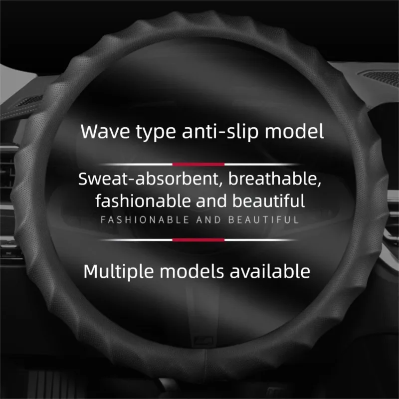 

Genuine Leather Car Steering Wheel Compatible With Volkswagen Honda BMW Toyota Audi All Seasons Non-Slip Sports Cover