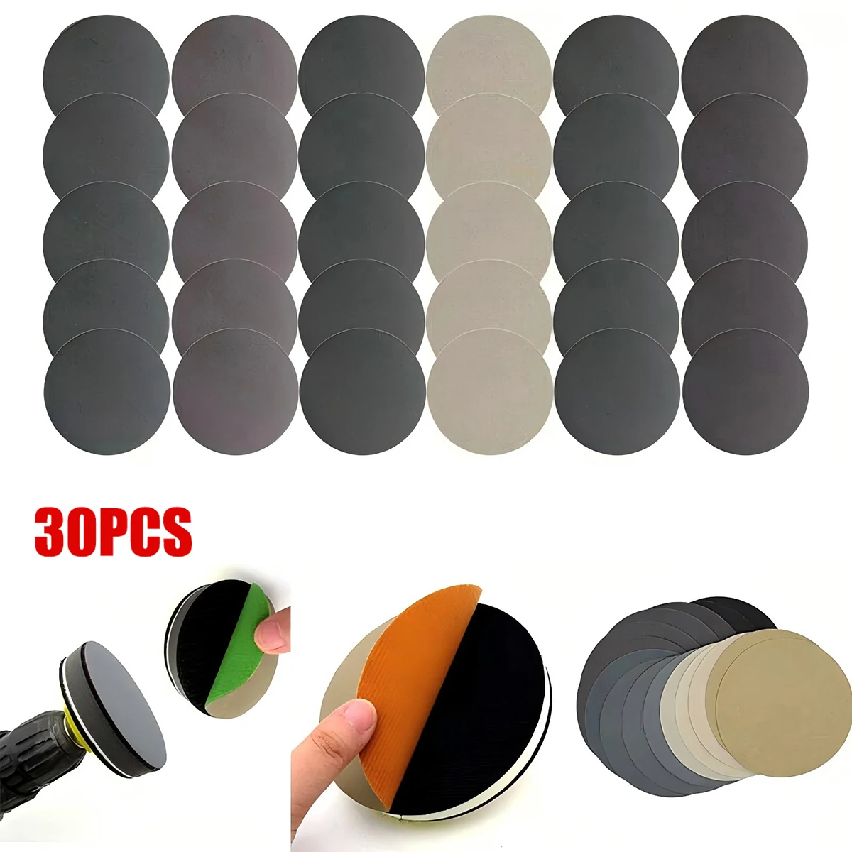 

30Pcs 5 Inch Wet And Dry Hook & Loop Sanding Paper Discs Sandpaper 800-1200 Grit For Wood Metal Polishing