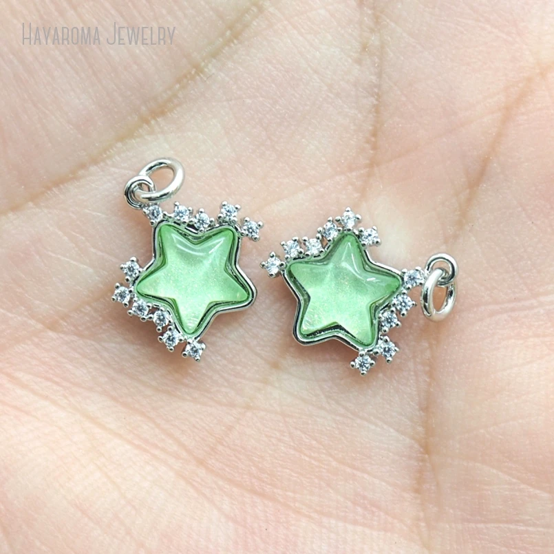 

6Pcs Pendant Star Jewelry Invisible Setting Copper Wholesale Metal Glass Cubic Zirconia Charms PM53693
