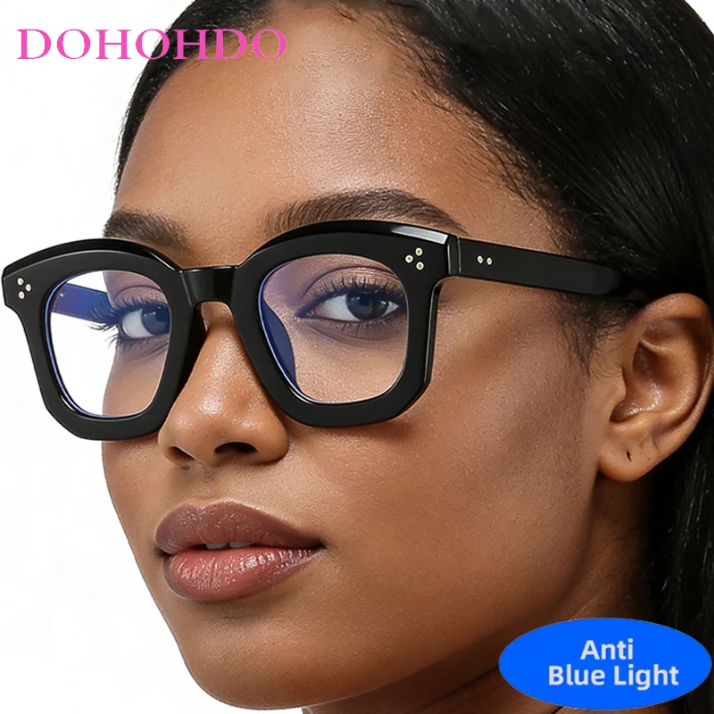

Vintage Classic Thick Frame Square Rivet Optical Glasses Men Women Brand Designer Irregular Big Frame Anti-Blue Light Eyewear