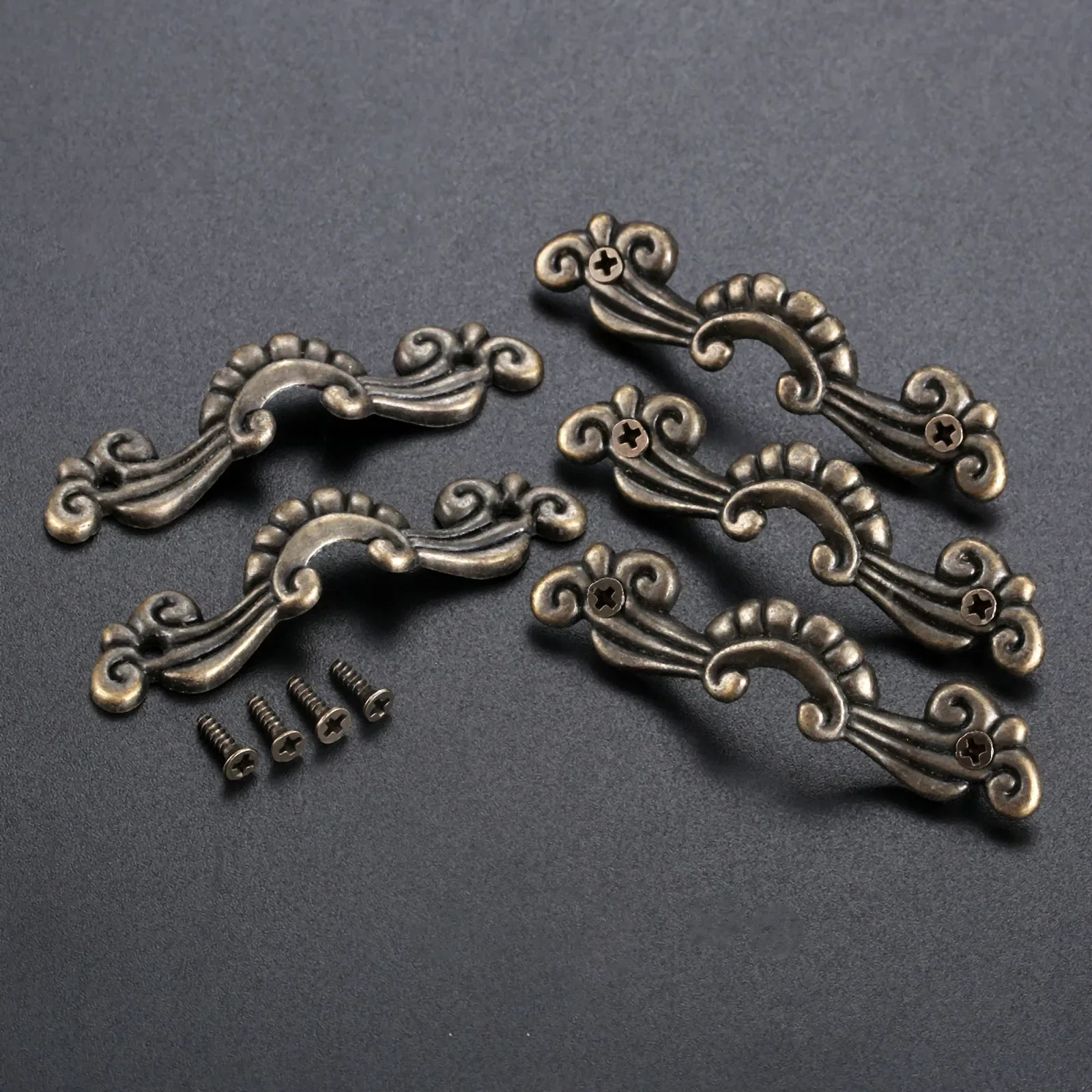 5Pcs Zinc Alloy Vintage Flower Drawer Handle Wooden Gift Jewelry Box Furniture Wardrobe Drawer Cabinet Door Pulls Handle 56*17mm