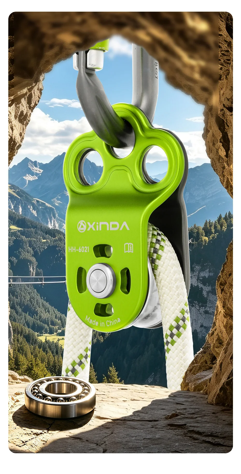 Xinda Kletter-Einzelrolle für den Außenbereich, 3-Loch-Seilrolle, offene Zipline-Rolle, Rettungs- und Transportausrüstung für Höhenarbeiten – Detail 6