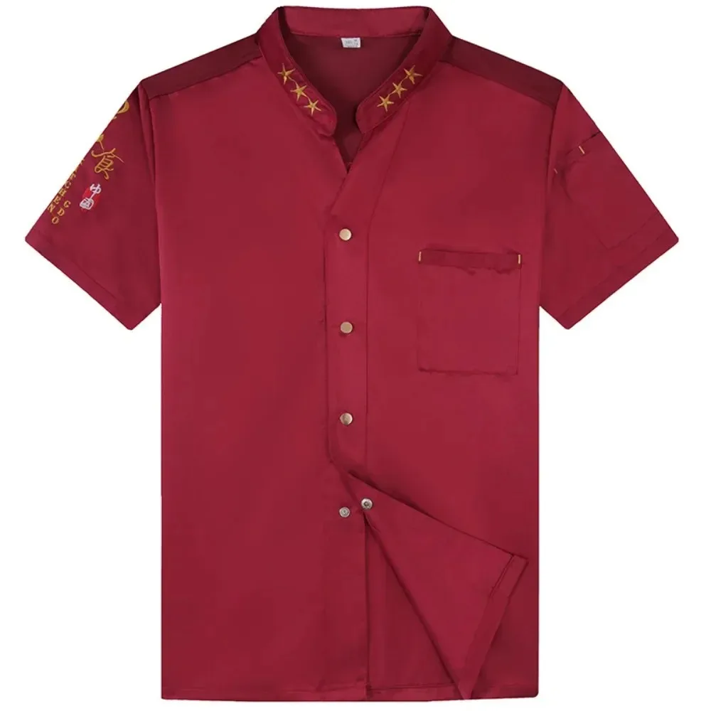 Chef-werkkleding met V-hals voor mannen en vrouwen in de lente en zomer, witte hotelcatering, keukenwerkkleding met korte mouwen