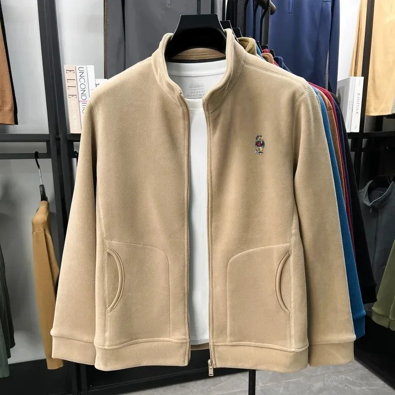

High quality velvet warm jacket men's winter new trend brand teddy bear embroidered zipper jacket Korean casual thick sweatshirt